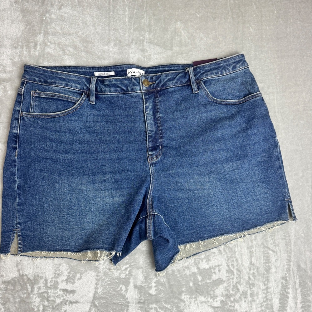 Ava & Viv Womens Plus Size 22 High Rise Midi Denim Shorts Stretch Cutoff Blue
